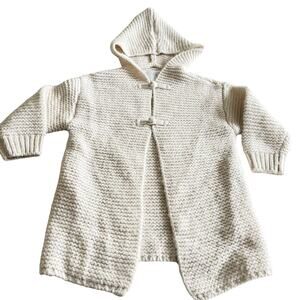 Zara Girls Ecru Neutral Pearl Stitch Hooded Long Cardigan Sweater Size 11-12